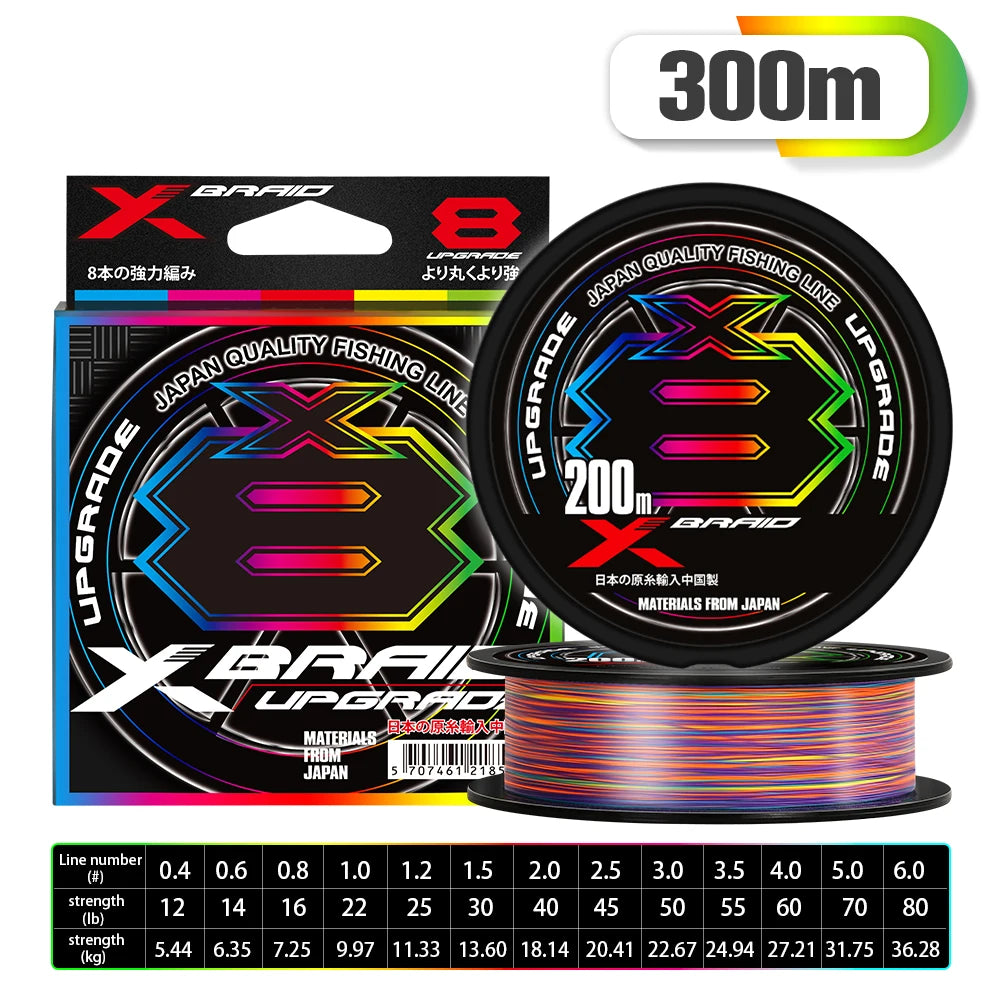NEW Japan Original Xbraid Upgrade X8 Never Fade Multicolor Multifilament Line Fishing 1000M/500M/300M for Carp Bass Fishing Line