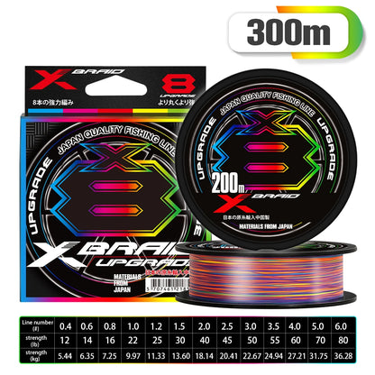 NEW Japan Original Xbraid Upgrade X8 Never Fade Multicolor Multifilament Line Fishing 1000M/500M/300M for Carp Bass Fishing Line