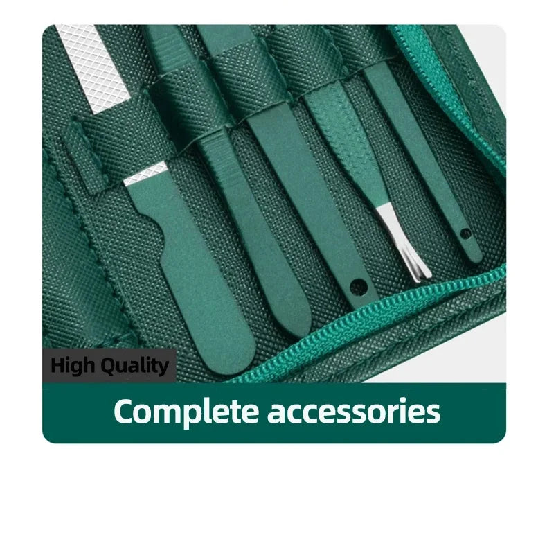Green Stainless Steel Nail Clipper Sets 6-18 Pcs Manicure Set With Leather Case Professional Foot And Face Care Tool Kits