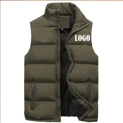 Custom Logo Vest Jacket, Warm Sleeveless Winter Coat with Stand Collar, Windproof Quilted Waistcoat for Autumn Casual Outd