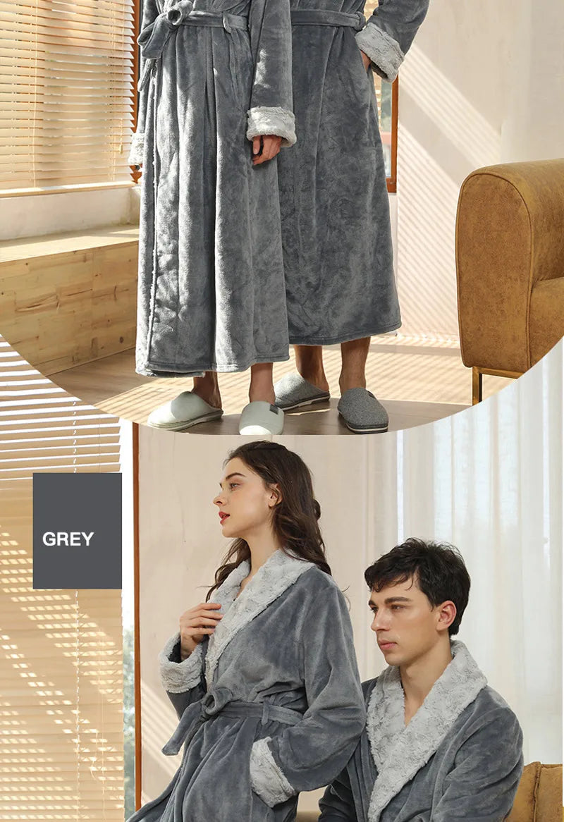 Female Autumn and Winter Warm Long Coral Velvet Thick Couple Bath Bathrobes Men Women Pajamas Shower Robe Bath Towels For Adults