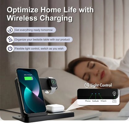 15W Magnetic Wireless Charger Stand Foldable 3 In 1 Fast Charging Sation for iPhone 17- 12 Pro Max Apple Watch 8 7 Airpods Pro