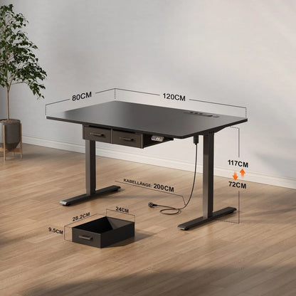 120/140/160/180cm Electric Height Adjustable Desk, Heavy-Duty Large Sit-Stand Table, Gaming Desk with Power Outlet & Drawer