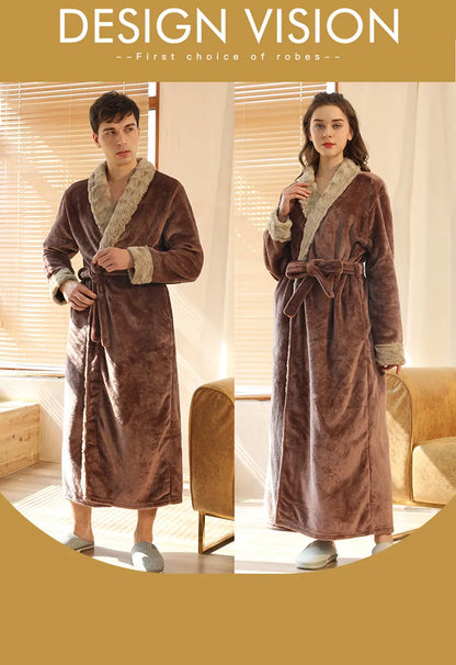 Female Autumn and Winter Warm Long Coral Velvet Thick Couple Bath Bathrobes Men Women Pajamas Shower Robe Bath Towels For Adults
