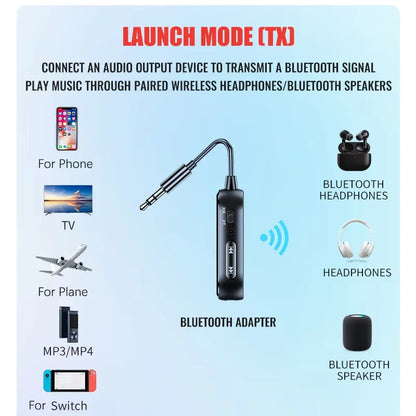 Bluetooth 6.0 AUX Audio Transmitter Receiver 2 IN 1 Wireless Adapter 3.5MM With Mic HiFi Stereo Music For Car TV PC Airplane