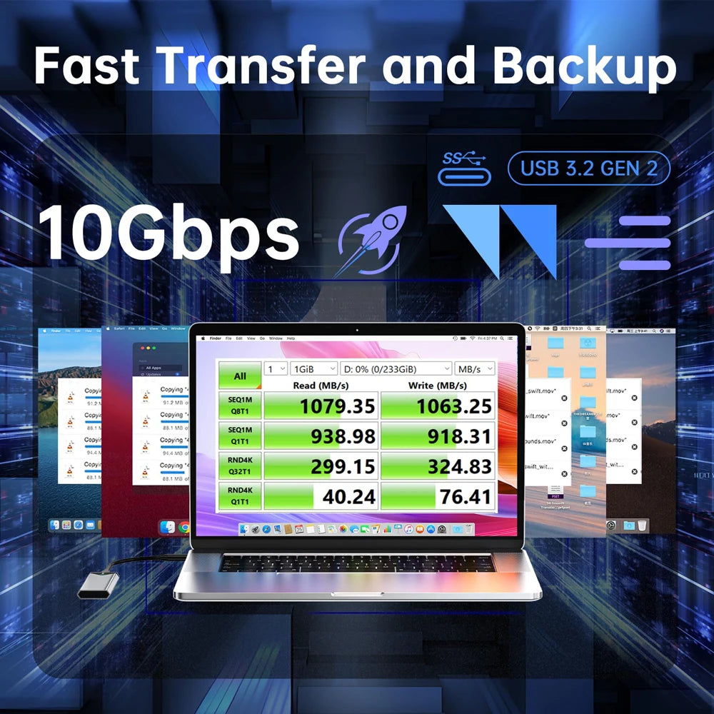 SSK M.2 NVME SATA SSD Enclosure Adapter USB 3.2 10Gbps Aluminum Enclosure External Hard Drive Case Support UASP Trim for PC Case