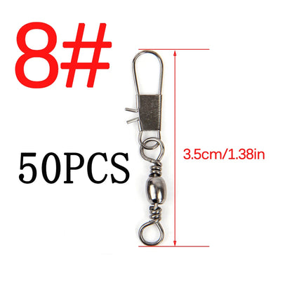50/100pcs 4-12# Fishing Connector Pin Bearing Rolling Swivel Stainless Steel With Snap Fishhook Lure Tackle Accessorie