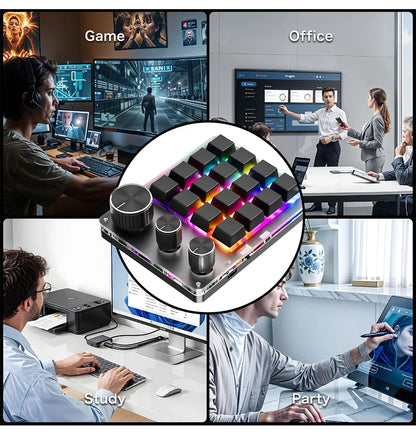 Bluetooth Macropad Macro Mechanical Keyboard 16 Keys 3 Knob RGB Mini Gaming Custom Programming Hotswap Keypads For Photoshop
