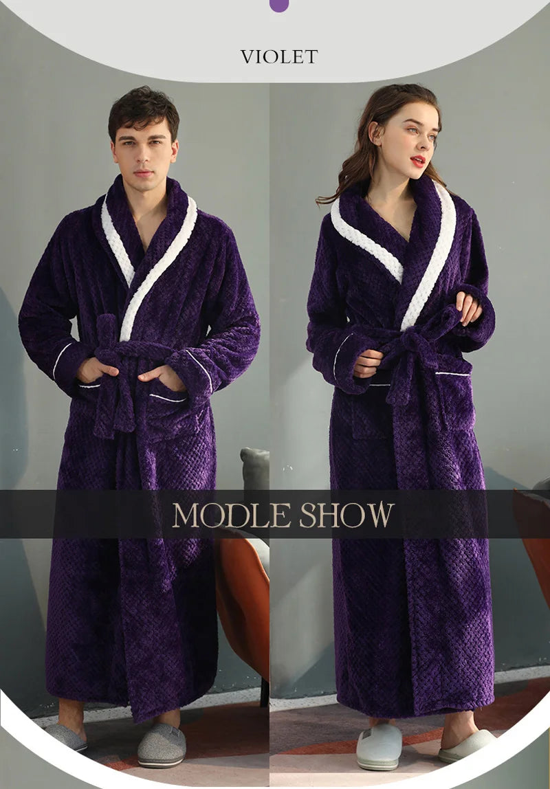 Female Autumn and Winter Warm Long Coral Velvet Thick Couple Bath Bathrobes Men Women Pajamas Shower Robe Bath Towels For Adults