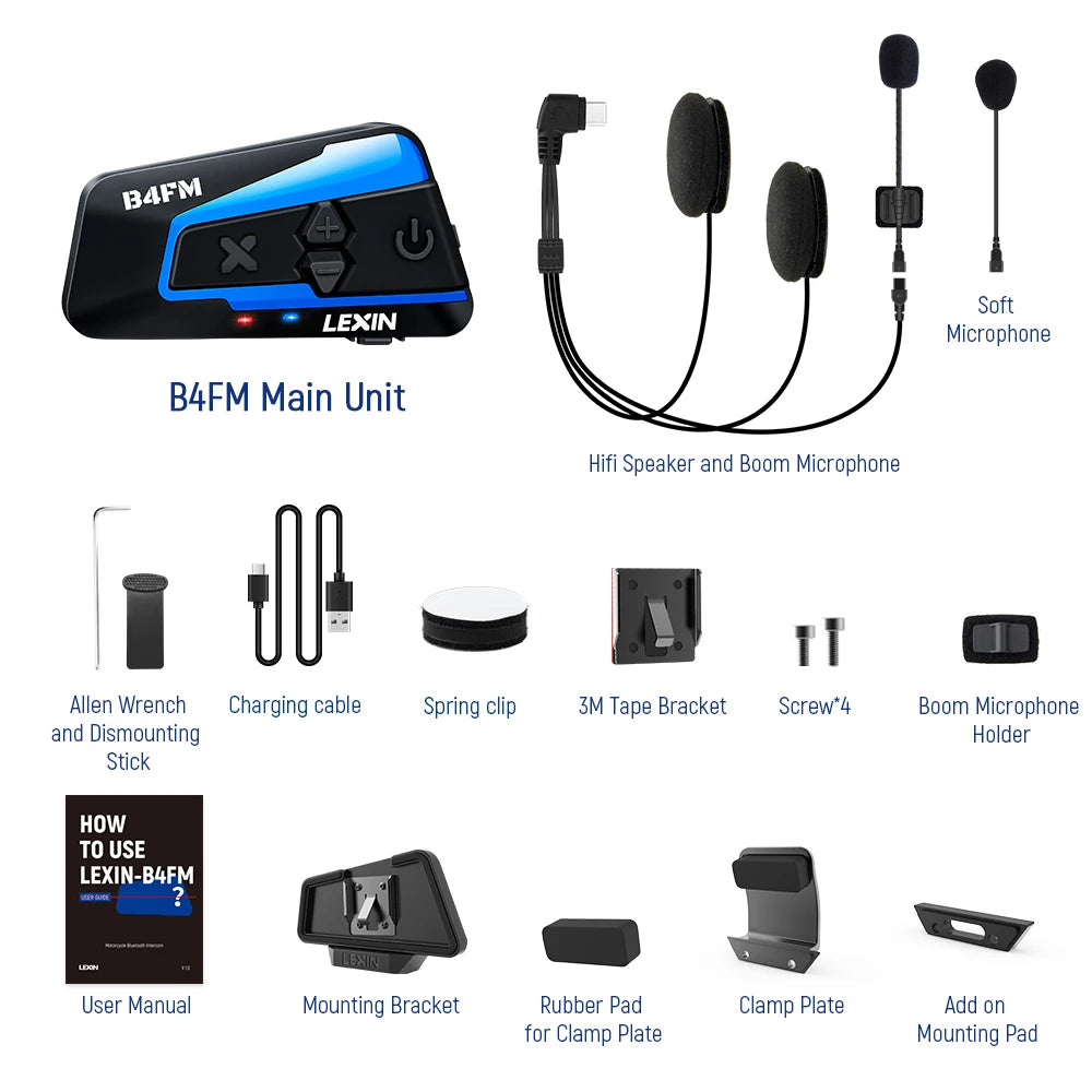 LEXIN B4FM-X intercom för MC-hjälm med Bluetooth och musikdelning