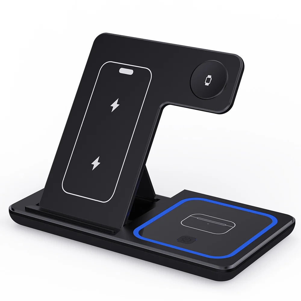 30W 3 in 1 LED Fast Wireless Charger Stand Foldable Charging Station For iPhone 17- 12 Apple Watch 9 8 7 6 5 Airpods Pro