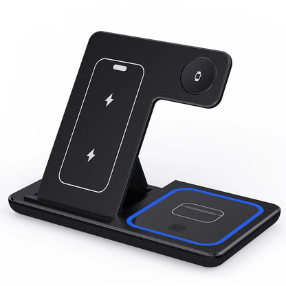 30W 3 in 1 LED Fast Wireless Charger Stand Foldable Charging Station For iPhone 17- 12 Apple Watch 9 8 7 6 5 Airpods Pro