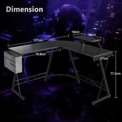 Coleshome Gaming Desk L Shaped, Gaming Table, Sturdy Corner Desk, Easy Assembly, for Living Room & Study, 127×127cm, Black