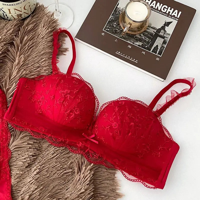 Lace Floral Embroidery Sexy Bra Comfortable Adjustable Women Underwear 3/4 Cup Wireless Girl Brassiere Bralette