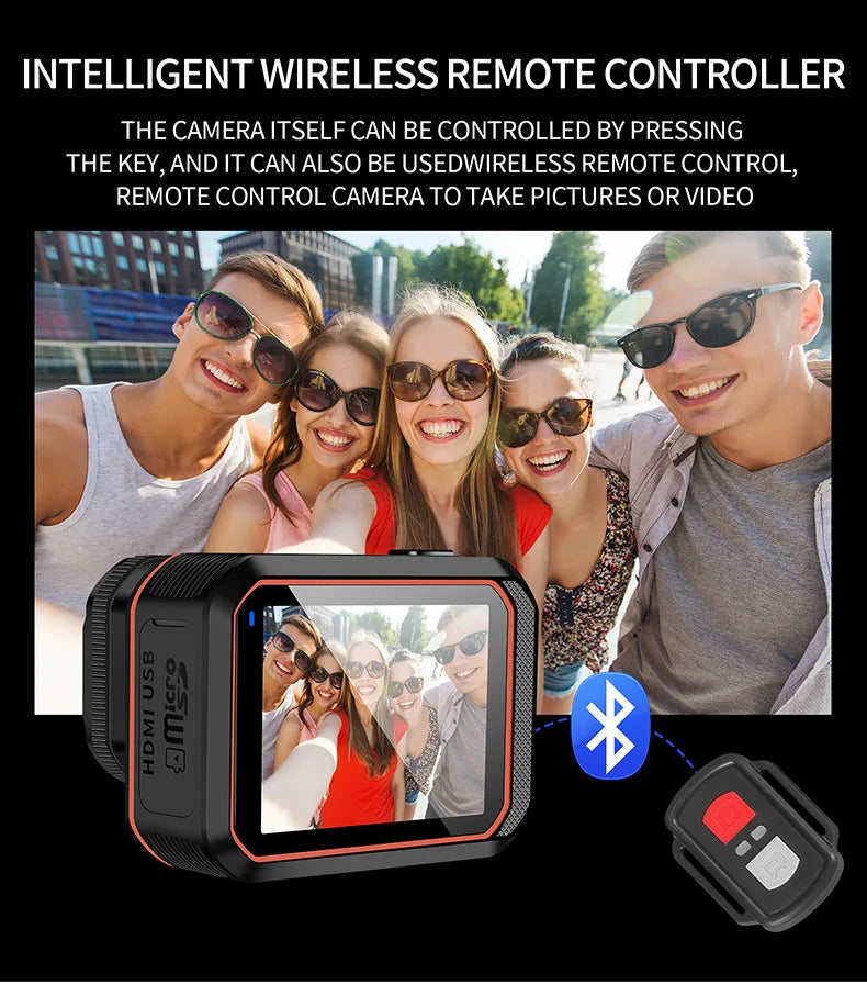 4K HD 60FPS Mini Camera Wifi Outdoor Sport 170° Wide Angle Action Kam Waterproof Bike Motorcycle Helmet Body Cam with LED Screen