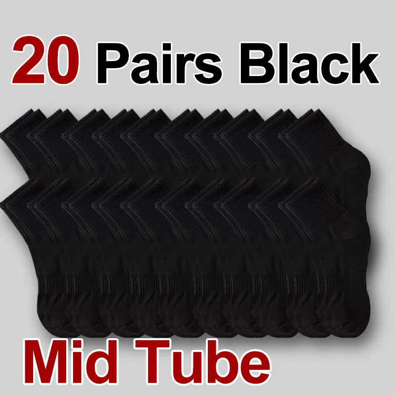 5/10/20 Pairs Neutral Solid Color Round Neck Socks Spring Autumn Sweat Absorbing Breathable Comfortable All-season Sports Socks