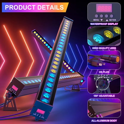 Fieryzeal 100W RGB LED Wall Wash-ljus IP65 – 24x3W DMX512 Strobe Scen DJ Bar Bröllop Utomhus CE FCC RoHS