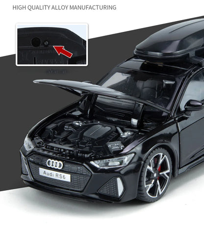 Audi RS6 Diecast Modellbil 1:32 – Ljud & Ljus 7 Dörrar öppnas Zinklegering CE Svart Grå Samlarmodell 2026