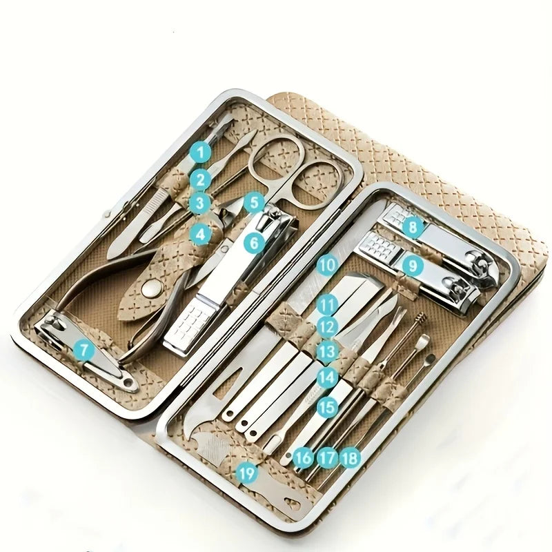 19pcs/set Manicure and Pedicure Tool Set with Storage Box Portable Foot Care Set, Suitable for Women Men Travel Home Salon Gifts