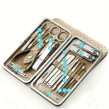 19pcs/set Manicure and Pedicure Tool Set with Storage Box Portable Foot Care Set, Suitable for Women Men Travel Home Salon Gifts