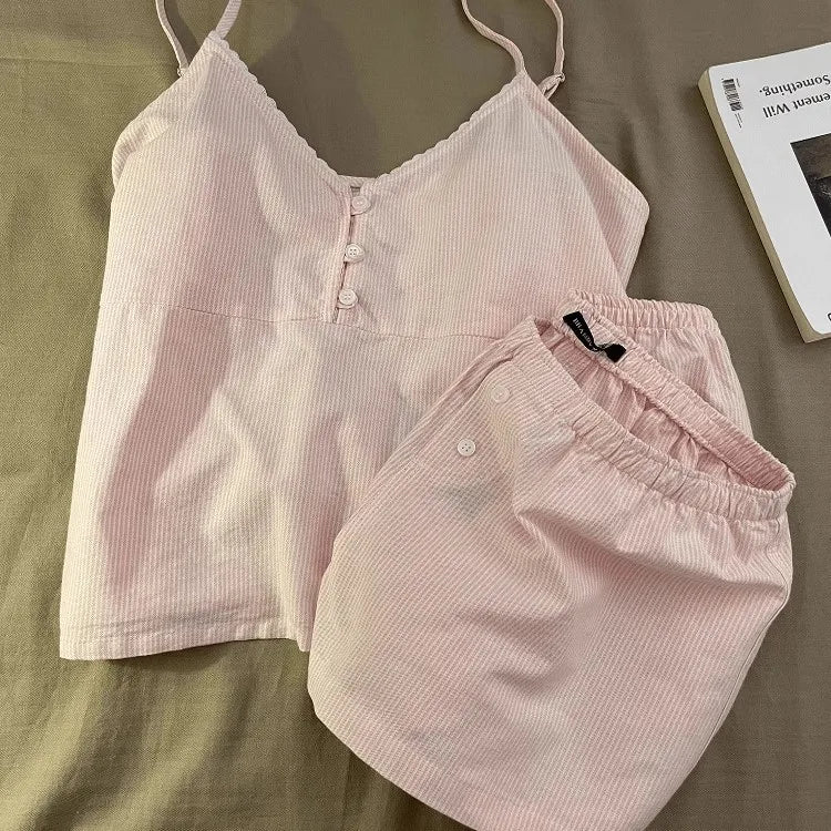 Women Summer Cami Shorts Pajama Set Girls Student Homewear Set Woman Casual Loungewear Suitable Outing Loose Sleepwear Ladies