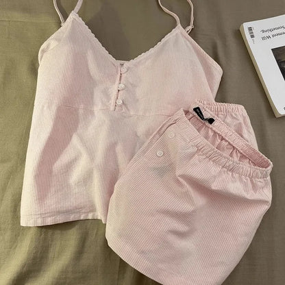 Women Summer Cami Shorts Pajama Set Girls Student Homewear Set Woman Casual Loungewear Suitable Outing Loose Sleepwear Ladies