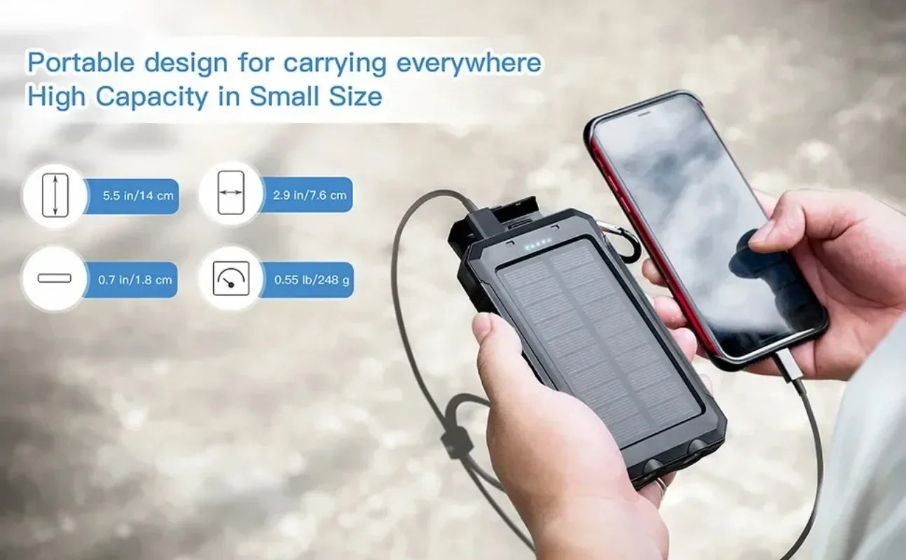 2026 New 200000mAh High Capacity Solar Power Bank Fast Charging USB-A/USB-C for IOS Android Portable Charger