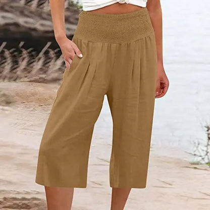 Summer 2024 Amazon Eurn women's cross-border cotton hemp seven waist pocket pocket pocket pocket wide leg pants woman