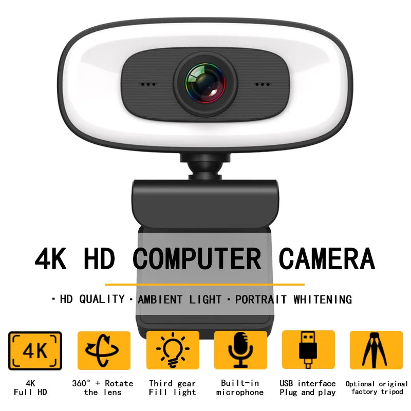 Webbkamera 4K/1080p med Vidvinkel, Autofokus & Brusreducerande Mikrofon – USB Webcam för YouTube & PC