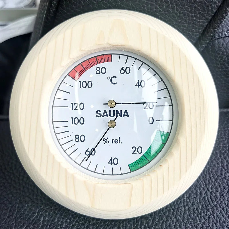 Bastutermometer & Hygrometer i Massivt Trä – Väggmonterad, 15×15 cm, 20–120°C