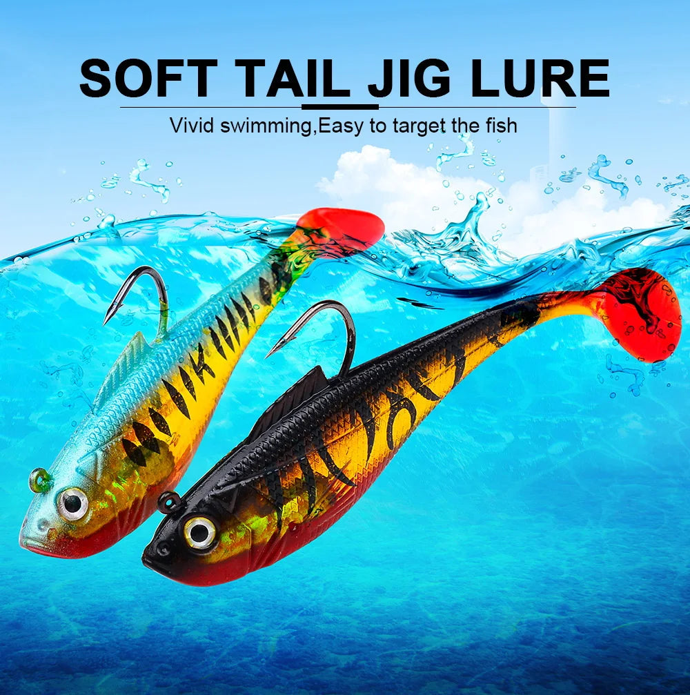 Artificial Soft Bait With Jig Head 4g 10g 25g Jigging Soft Lure Rubber T Tail Fishing Lures Swim Bait For Bass Pike Bass Tackle