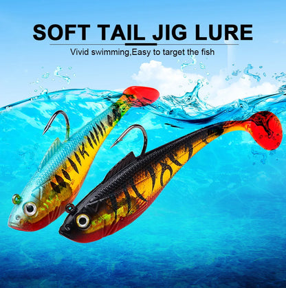 Artificial Soft Bait With Jig Head 4g 10g 25g Jigging Soft Lure Rubber T Tail Fishing Lures Swim Bait For Bass Pike Bass Tackle