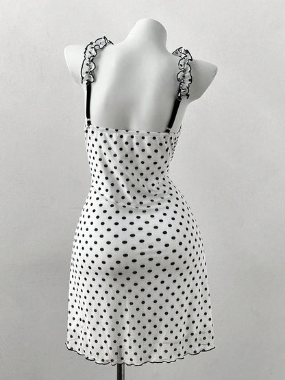 Plus Size Y2K Polka Dot Dress, Ruffle Trim Bow Front Cami Mini Dress, Sexy Sweet Coquette Style Party Dress for Women