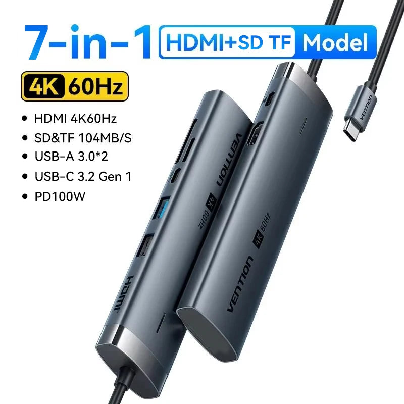Vention USB C HUB 4K 60Hz Type C to HDMI RJ45 Ethernet PD 100W SD TF for MacBook PC iPad Sumsang PC Tablet Phone USB 3.0 Hub