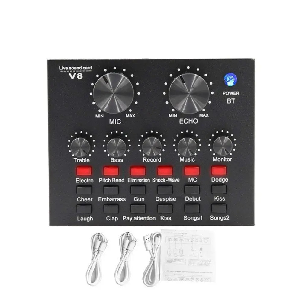 BM800 Condenser Microphone with V8Sound Card Set for Studio Recording AndStreaming Audio Smartphone Live Streaming Bracket Set