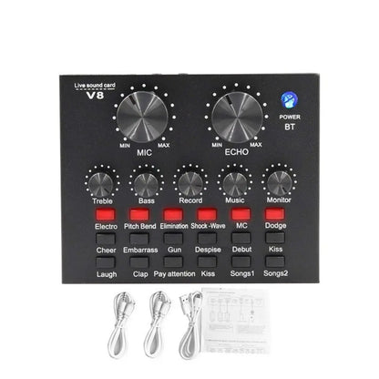 BM800 Condenser Microphone with V8Sound Card Set for Studio Recording AndStreaming Audio Smartphone Live Streaming Bracket Set