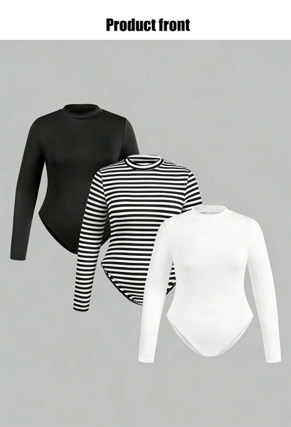 Women's long-sleeved plus-size one-piece dress - fashionable basic style tight-fitting garment - dance outfit one-piece pants