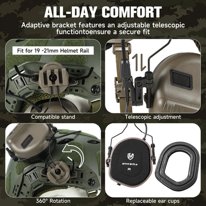 E80 Tactical Shooting Headset Electronic Hearing Protection with Kenwood 2 Pin PTT Adapter for Outdoor Hunting