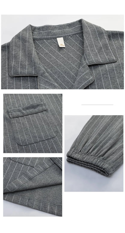 MiiOW Herr Pyjamas Set Vinter – Bomull Långärmad Rutig Grå Krage Plus Size, 8 Färger M–XXXL