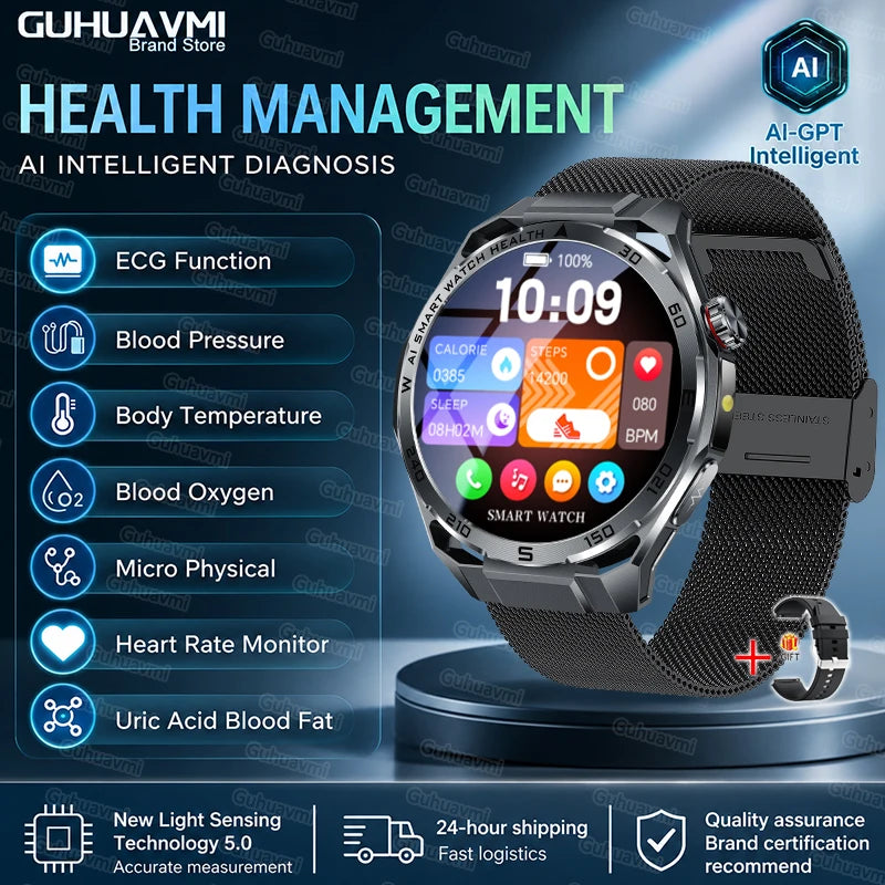 2026 New AI Health Care Accurate Detection ECG Smart Watch Blood Pressure lipids Uric Acid Analysis Bluetooth Call Smart Watches
