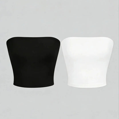 Two Women's Strapless Blouses, Sleeveless Backless Halter-Neck Summer Sexy Short-Sleeved Blouses