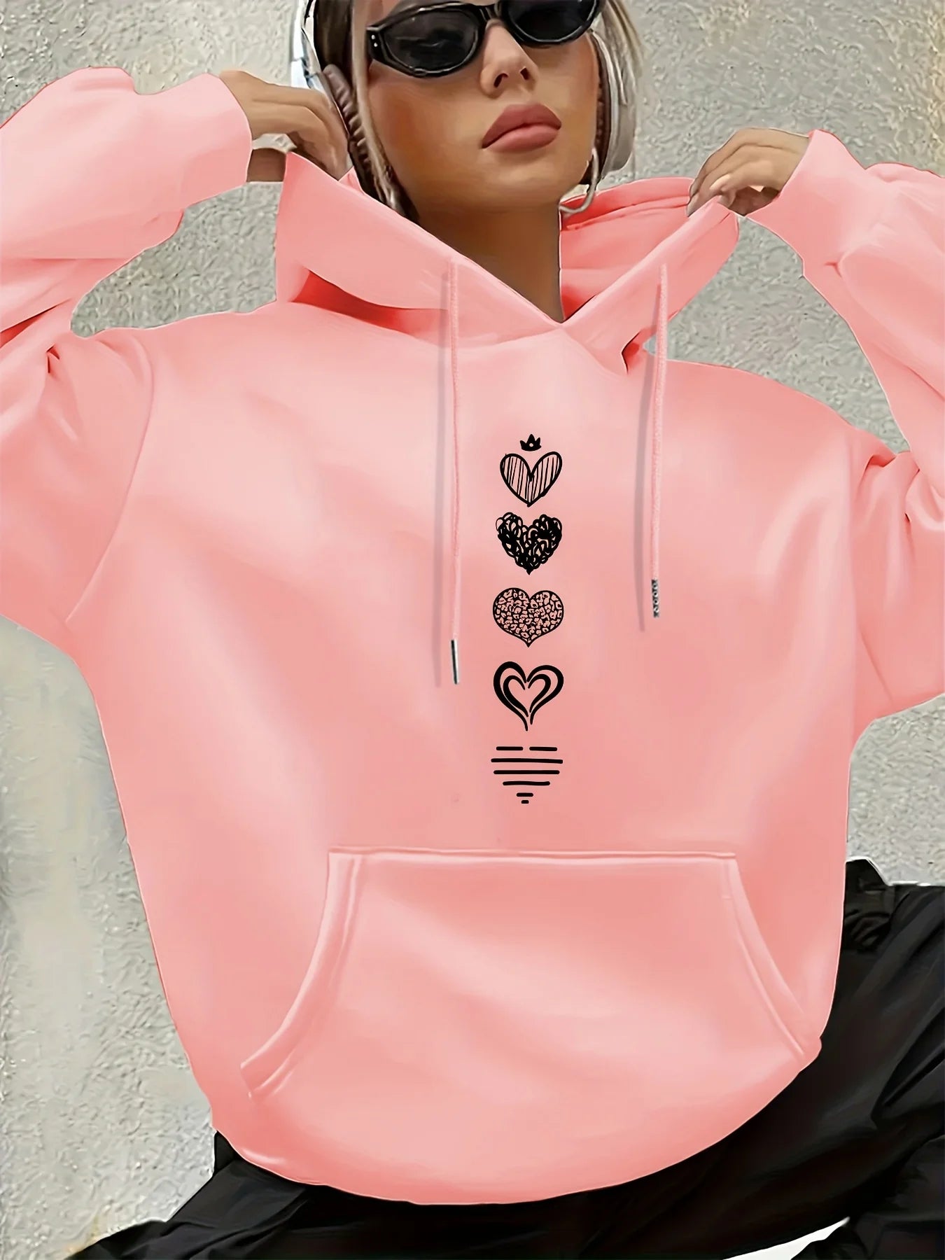 2025 Autumn and Winter Women's Casual Hoodie Geometric Pattern Hooded Collar Autumn and Winter Casual Wear Personality Y2K Top