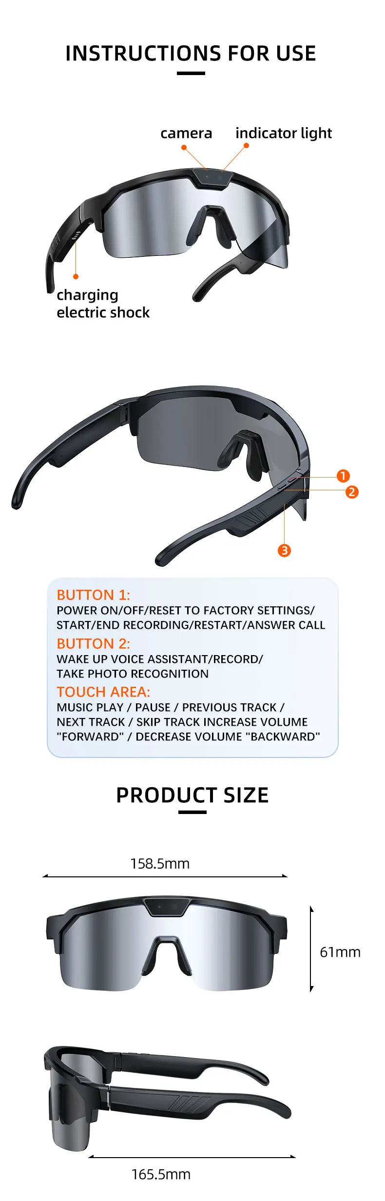 Smart Glasses with 4K HD Anti-Shake Camera & 3D Stereo Speakers Polarized UV400 Sport Sunglasses Bluetooth AI Outdoors Video POV