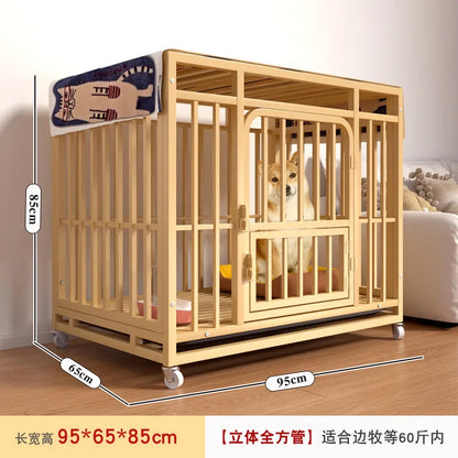 Heavy Duty Square Tube Dog Cage for Medium Large Dogs Indoor Metal Kennel with Toilet Tray Foldable Iron Pet Crate Furniture
