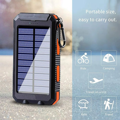 Rscrola Solcells Powerbank 50000mAh – Dual USB USB-C LED-ficklampa Kompass CE FCC RoHS Orange Blå Svart