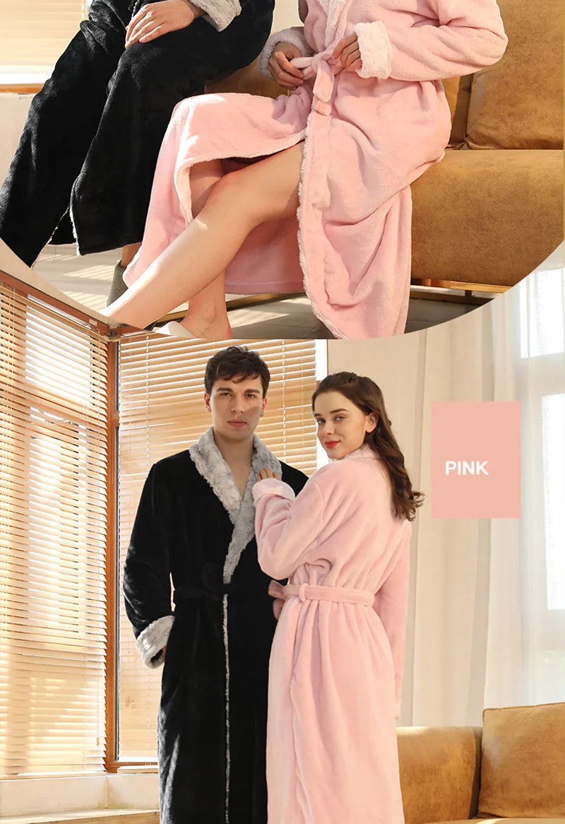 Female Autumn and Winter Warm Long Coral Velvet Thick Couple Bath Bathrobes Men Women Pajamas Shower Robe Bath Towels For Adults