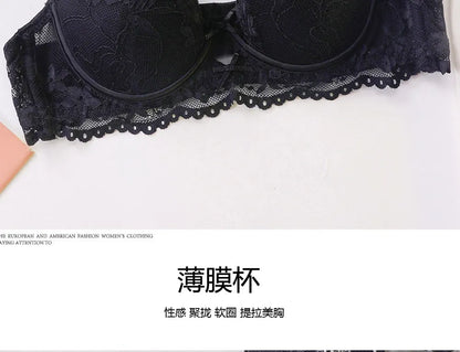 Ladies Soft Underwire Lace Push Up Bra Set Solid Floral Design Bralette Comfort Female Lingerie Set Suitable For A/B/C Cup