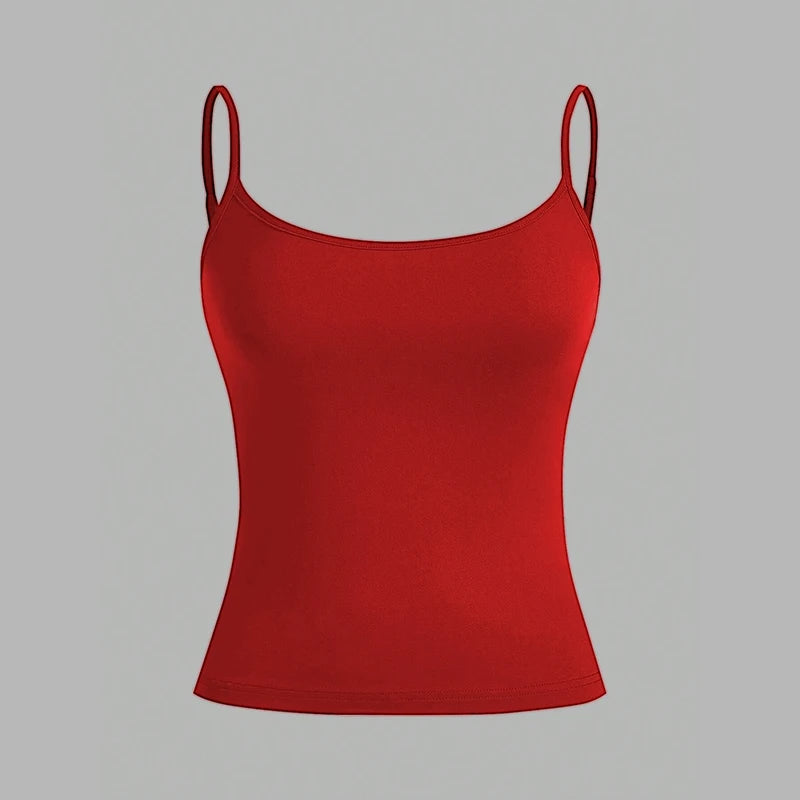 Summer New Simple Solid Color Strap Women's Fashion Versatile and Sexy Bareback Camisole With Adjustable Shoulder Straps Tops