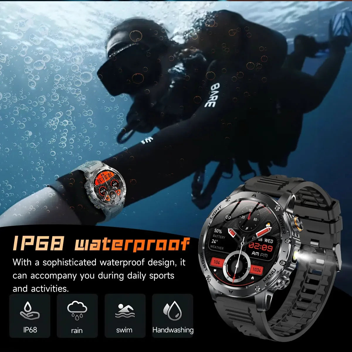 2026 New Men's GPS Outdoor Sports Smart Watch AMOLED Screen NFC Flashlight Heart Rate Monitor Waterproof Bluetooth Call 1000mAh