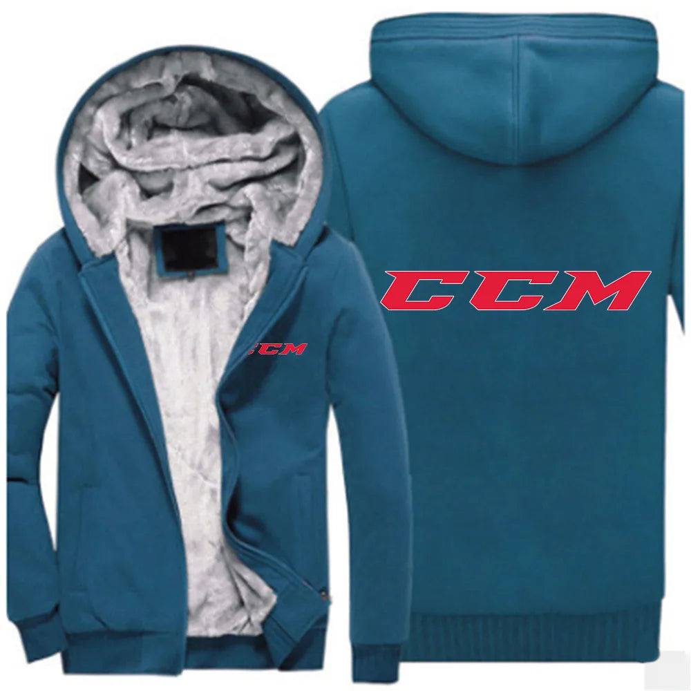 CCM Vinterhoodie Herr – Tjock fleece, dragkedja, solid färg, varm & bekväm, S–5XL, 12 färger
